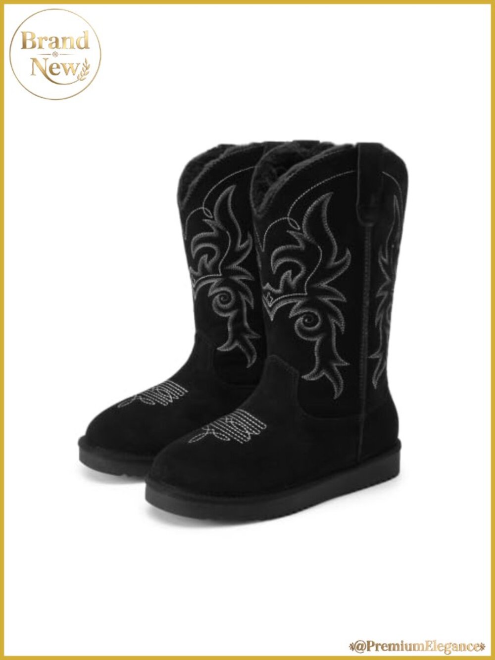 Suede Cowboy Boots Knee High Water Resistant Faux Fur Lined Winter Boots